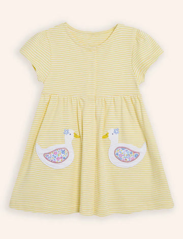 Duck Applique Striped Dress